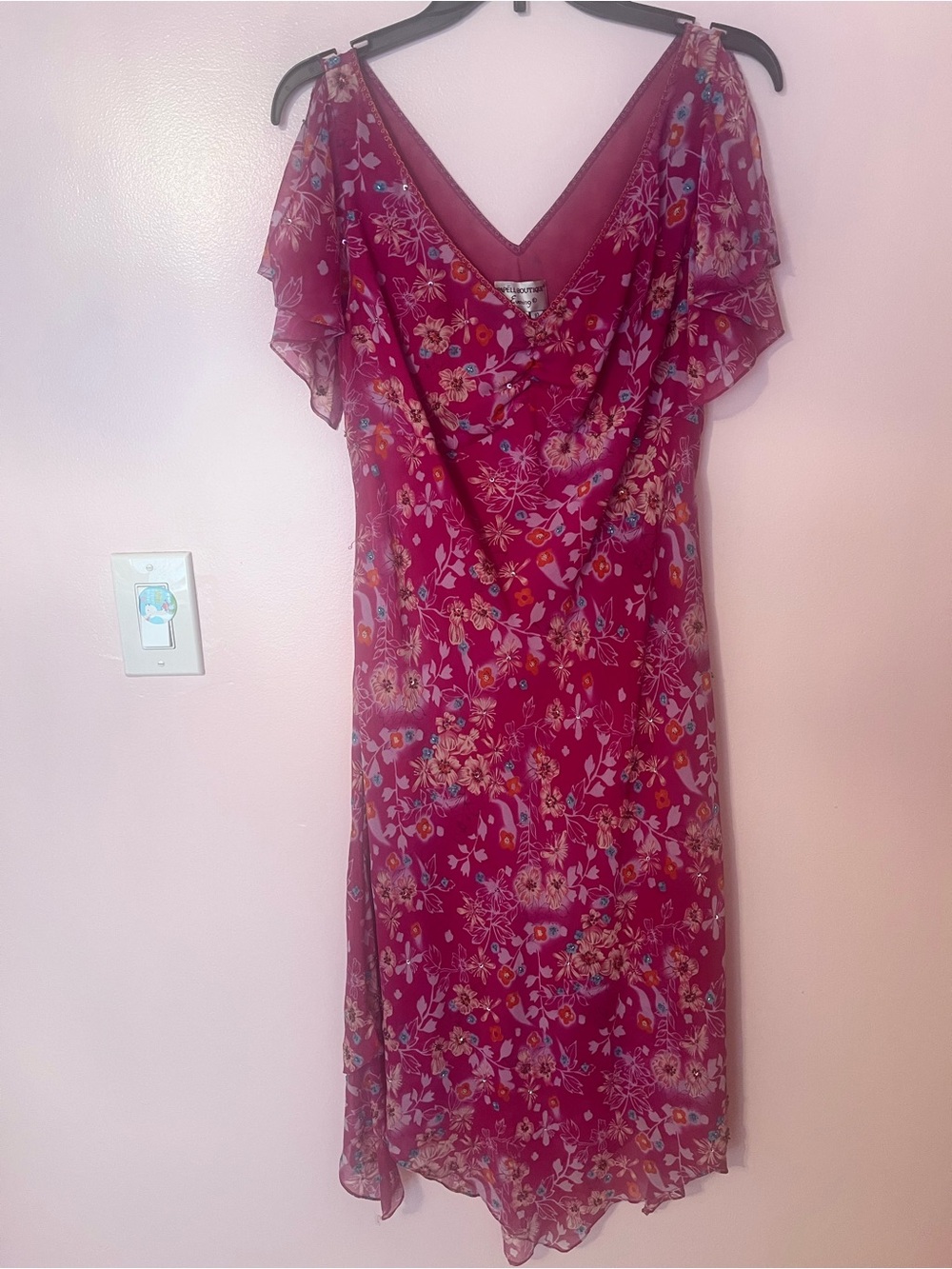 Papell Boutique Fuchsia Floral V-Neck Midi Dress